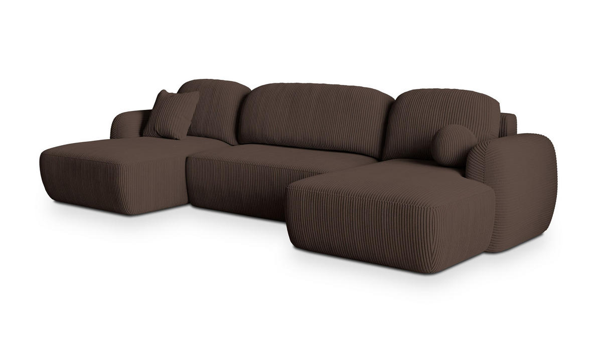 ROHOVÁ SEDAČKA SAVONA hnědá - černá/hnědá, dřevo/textil (320/148cm) - MASSENO