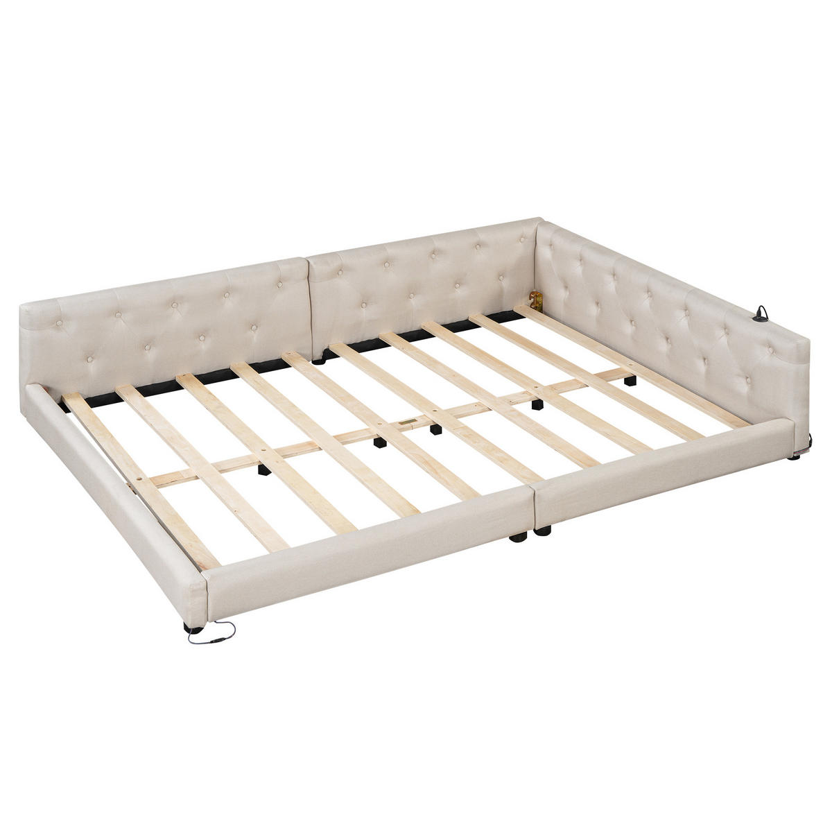 ČALÚNENÁ posteľ 140/200 cm z ľanu a MDF, béžová s LED osvetlením a USB - béžová, textil (140/200cm) - BEAOK