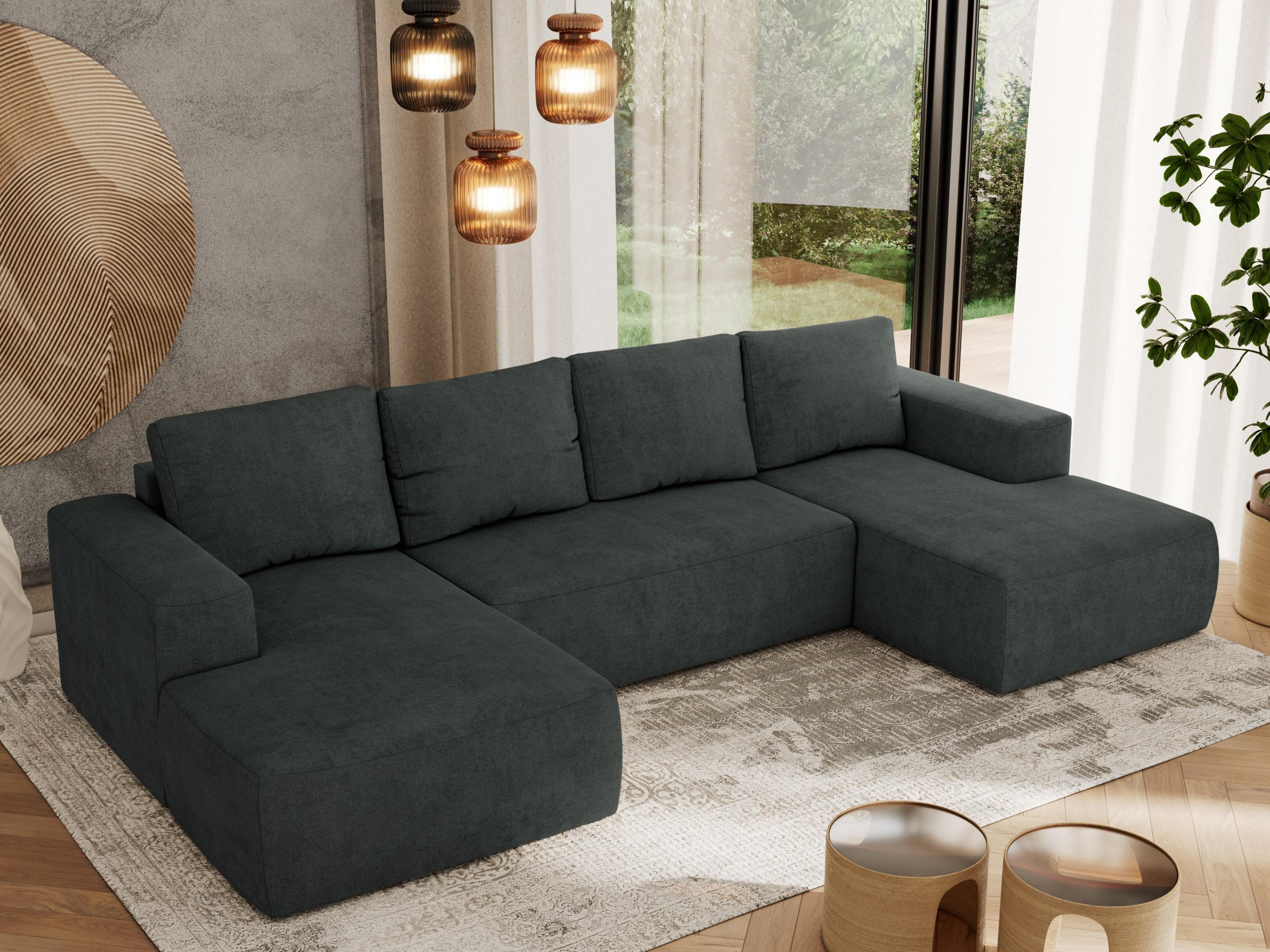 WOHNLANDSCHAFT TRENTINO U Dunkelgrau Struktur - Dunkelgrau, Textil (334/91/163cm) - MKS