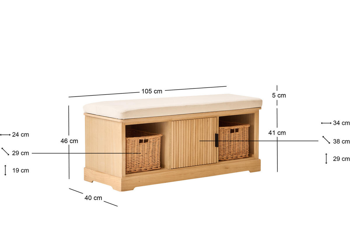 SITZBANK Holz Beige - Beige, Textil (108/46/42cm) - Nordlys