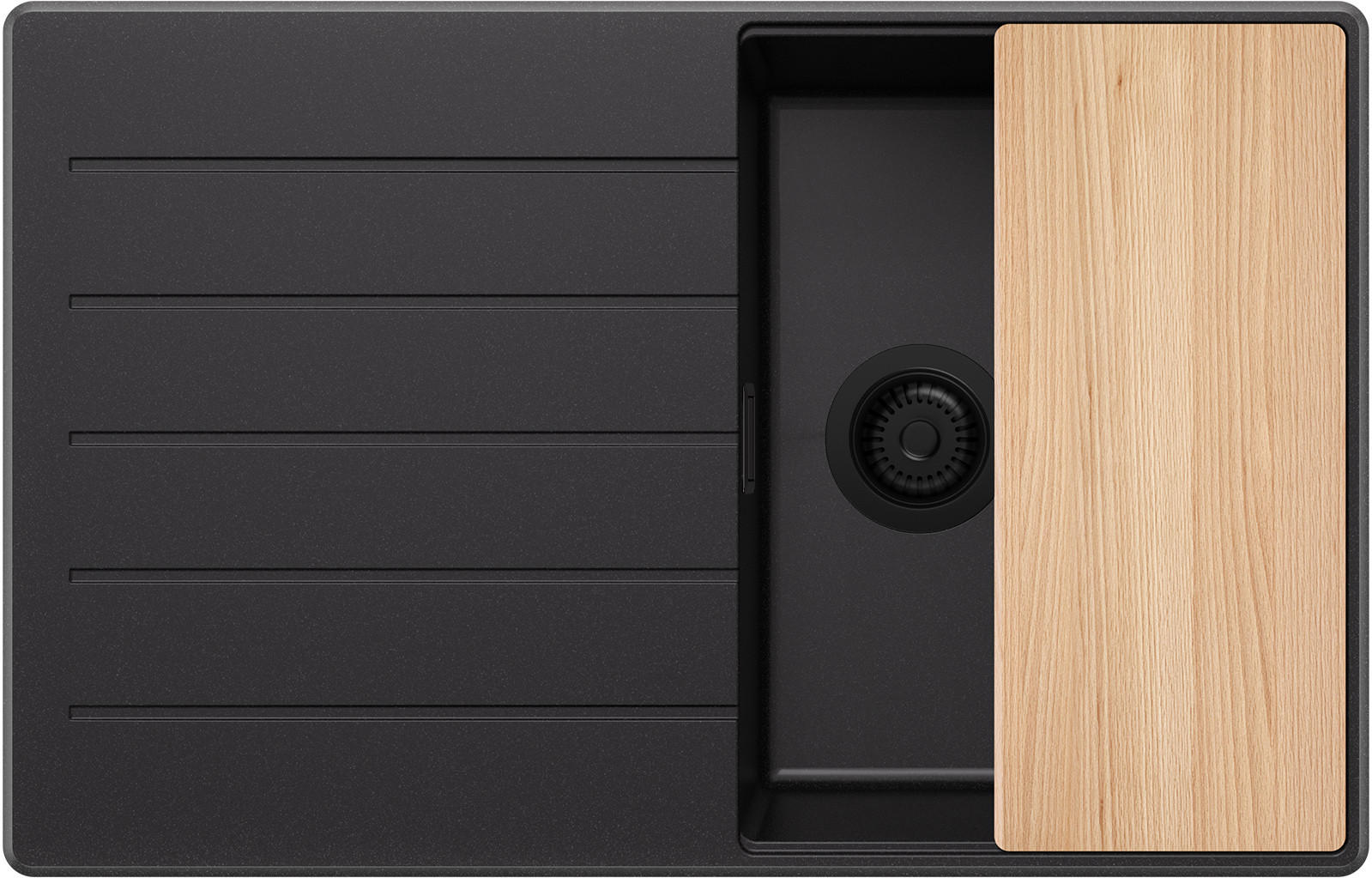 SPÜLBECKEN Kopenhagen, 2-er set Alles Schwarz 78/50 cm 1 Becken + Ablauf-Set + Schneidebrett ab 45er Unterschrank - Beige/Schwarz, Kunststoff (78/20/50cm) - Primagran