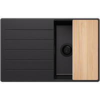 SPÜLBECKEN Kopenhagen, 2-er set Alles Schwarz 78/50 cm 1 Becken + Ablauf-Set + Schneidebrett ab 45er Unterschrank - Beige/Schwarz, Kunststoff (78/20/50cm) - Primagran