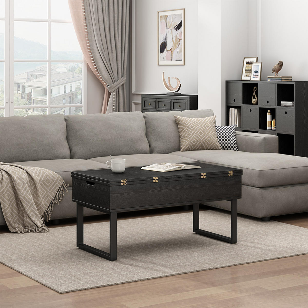 COUCHTISCH Lifty Schwarz 100 x 50 cm mit Liftfunktion - Schwarz, Holzwerkstoff (50/100/48.5cm) - Vicco