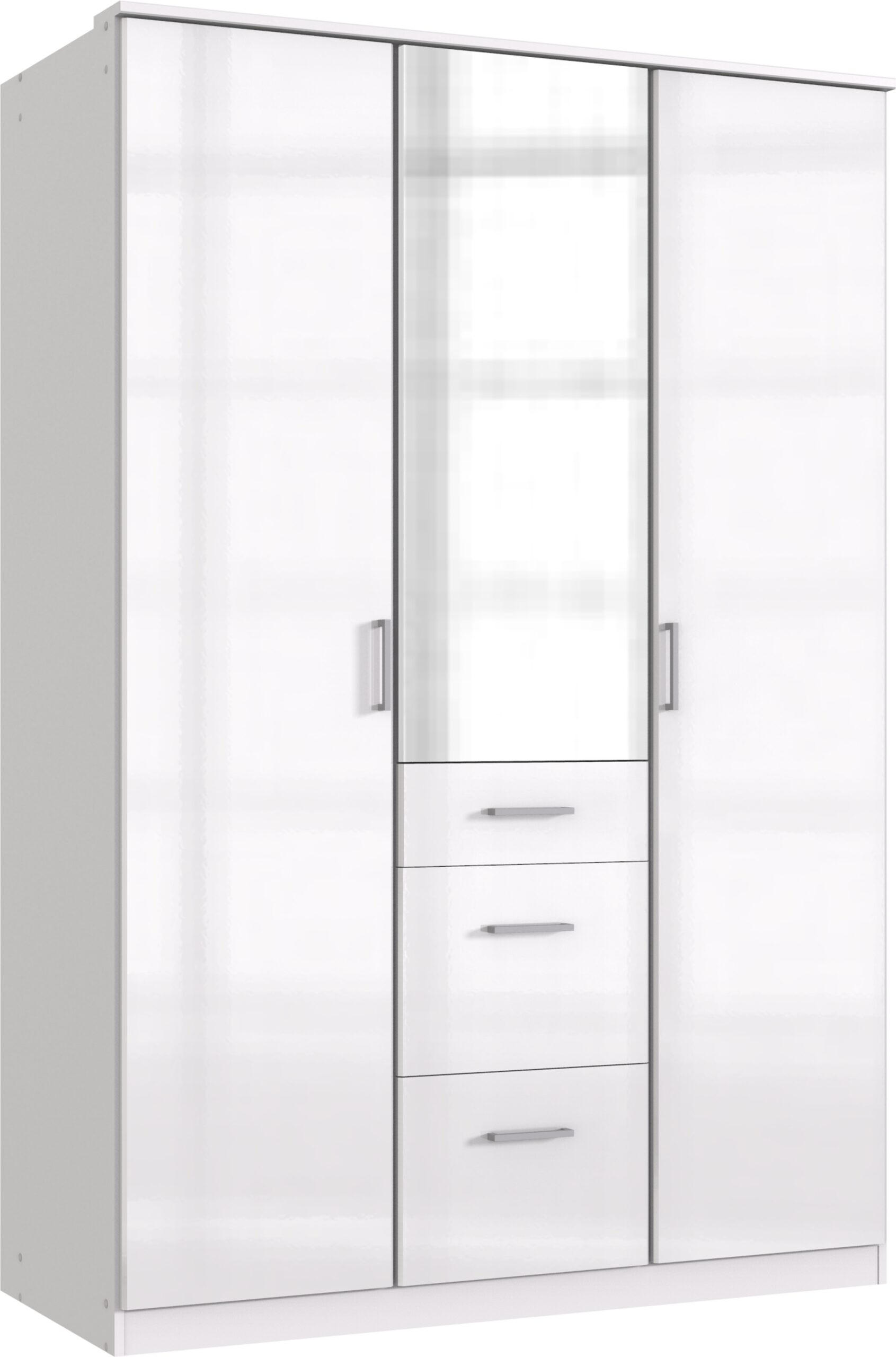 KLEIDERSCHRANK Clack in Weiß mit Fronten in Hochglanz Weiß Lack - Drehtürenschrank 135 cm – mit Spiegel - Weiß, Holzwerkstoff (135/199/58cm)