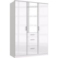 KLEIDERSCHRANK Clack in Weiß mit Fronten in Hochglanz Weiß Lack - Drehtürenschrank 135 cm – mit Spiegel - Weiß, Holzwerkstoff (135/199/58cm)