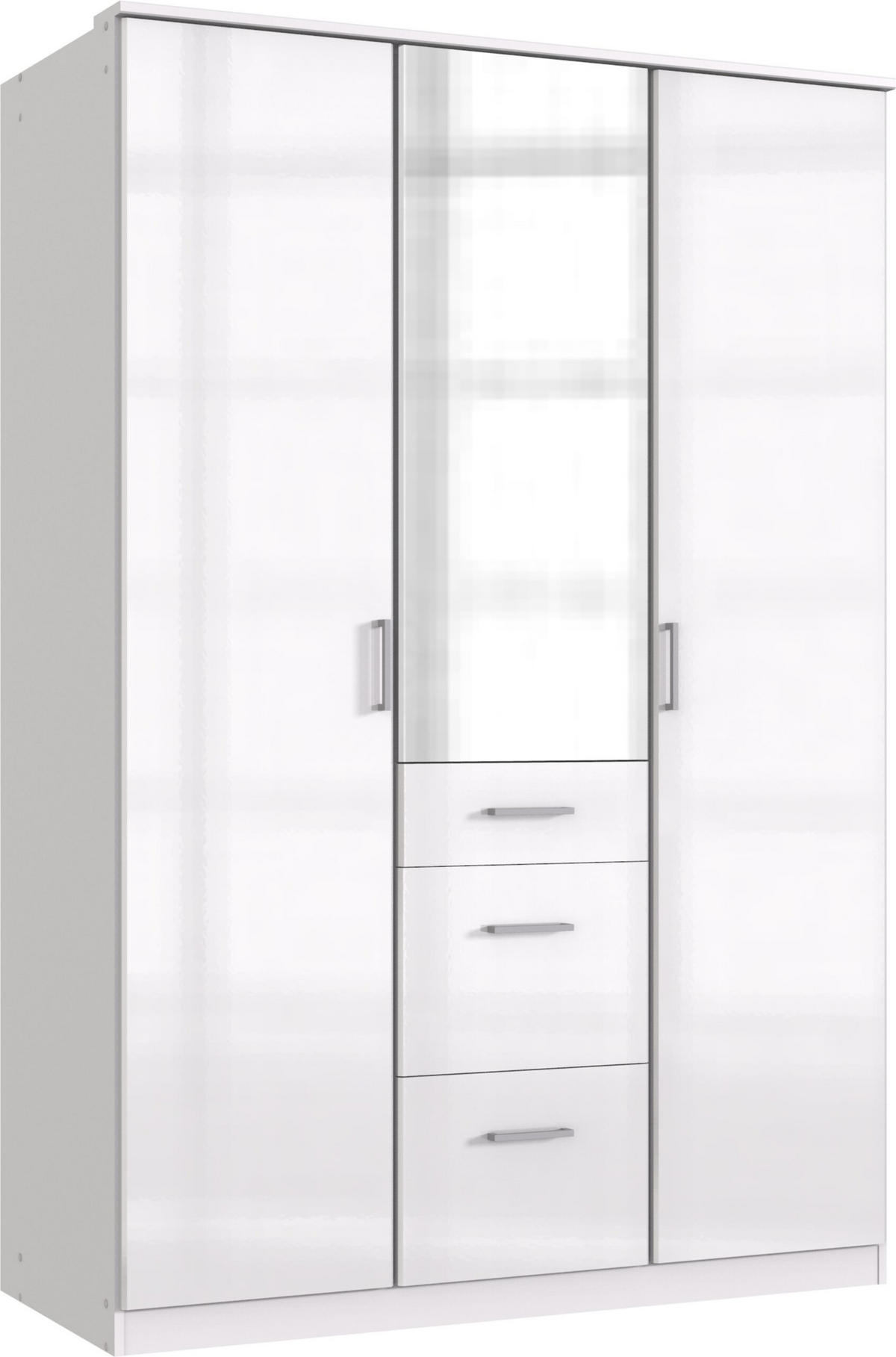 KLEIDERSCHRANK Clack in Weiß mit Fronten in Hochglanz Weiß Lack - Drehtürenschrank 135 cm – mit Spiegel - Weiß, Holzwerkstoff (135/199/58cm)