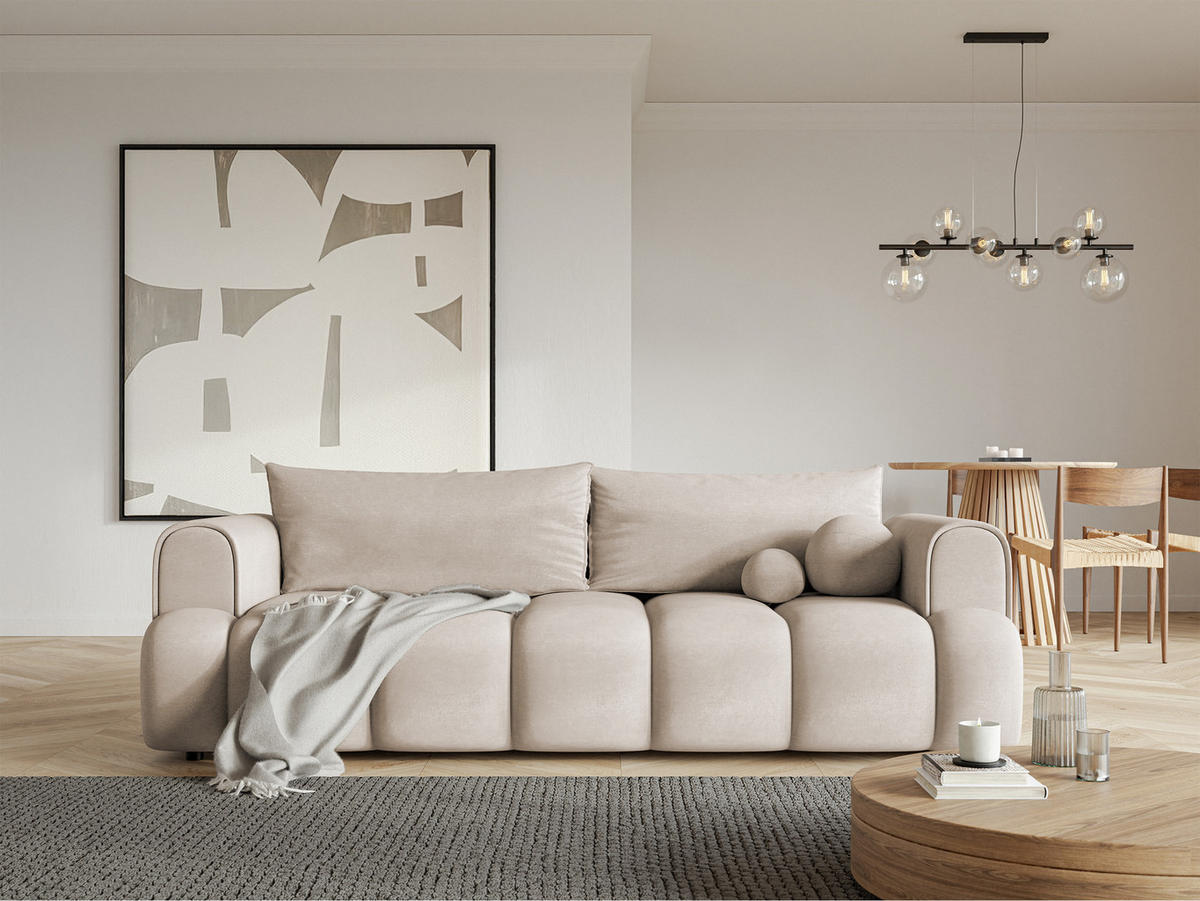 SCHLAFSOFA Dandelino Graubeige Velours - Greige/Schwarz, Kunststoff/Textil (250/90/112cm) - Selsey