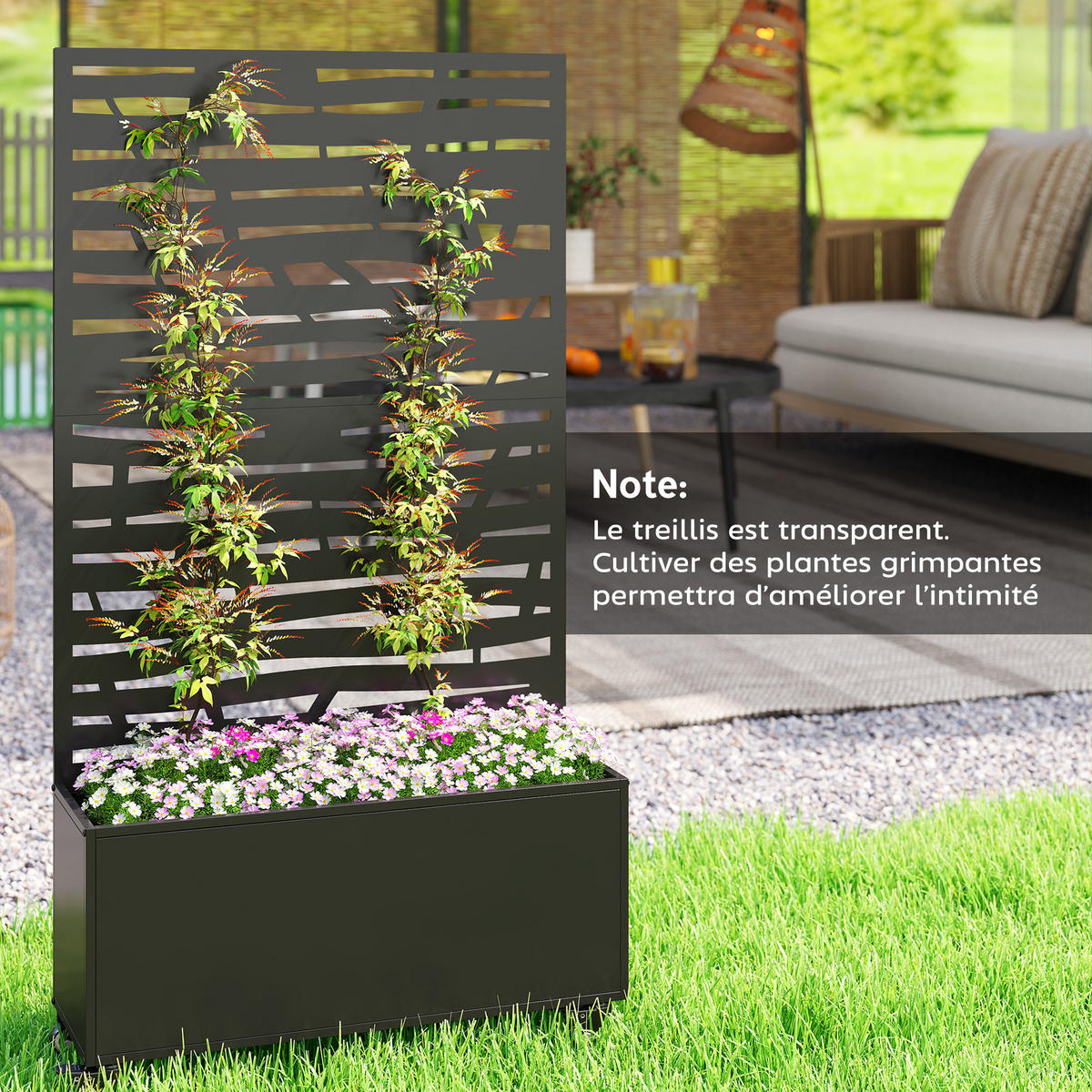 HOCHBEET DE-12280 auf Rollen mit Sichtschutz, 90/30/160 cm Schwarz - Schwarz, Metall (90/160/30cm) - ComfortXL