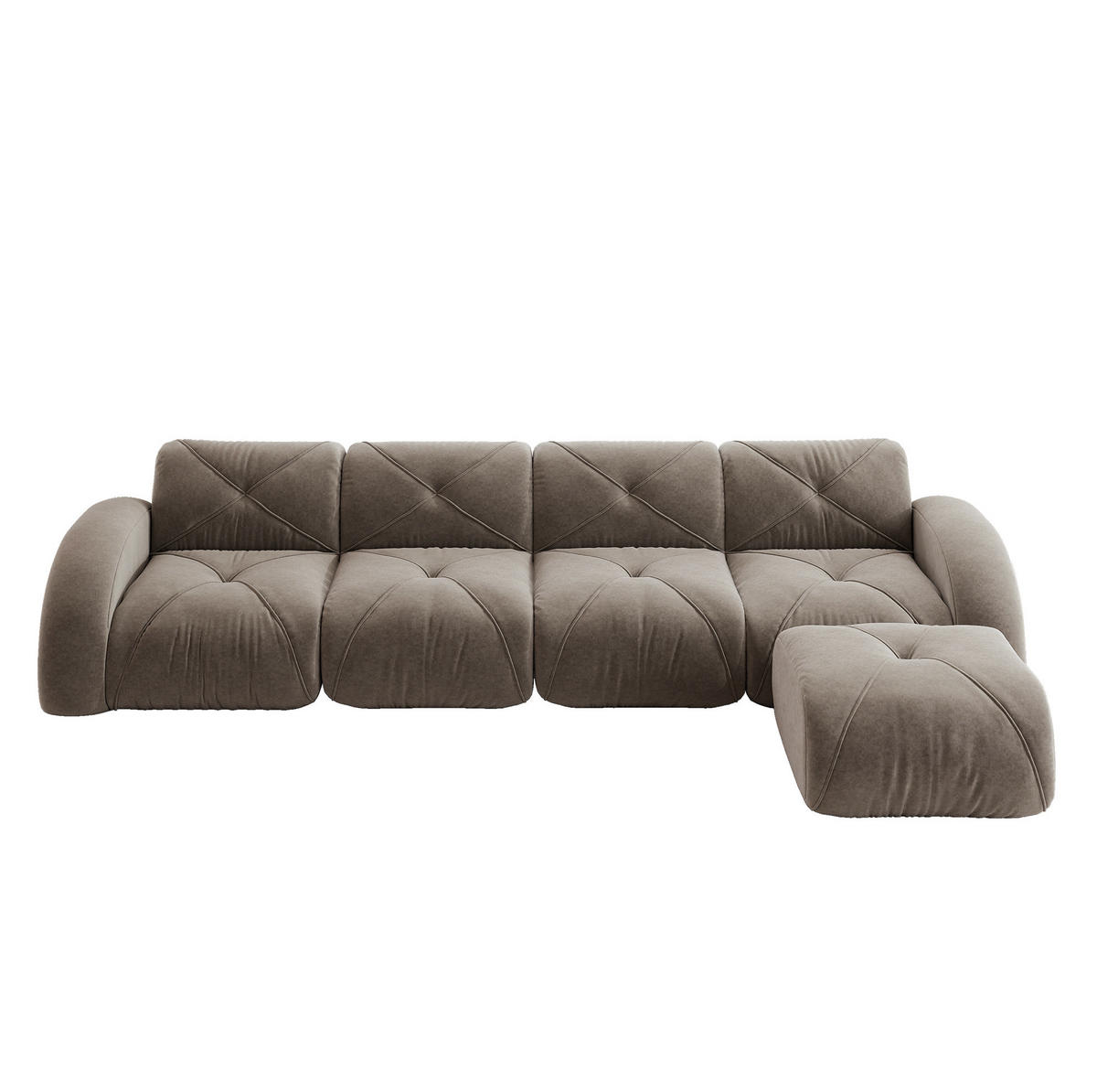 SOFA modular Chenille Brown 4-Sitzer mit Hocker - Braun, Kunststoff (171/358cm) - Meubliv
