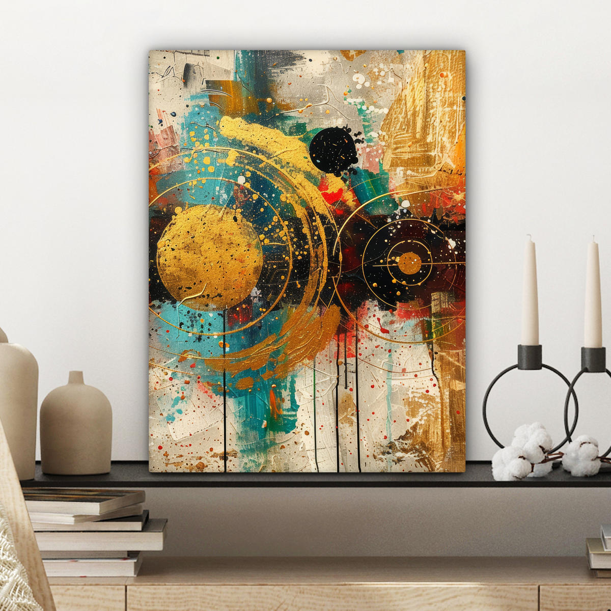 LEINWANDBILD - Abstrakt - Kunst - Gold - Modern - 30x40 - Bilder - Multicolor, Textil (30/40cm) - MuchoWow