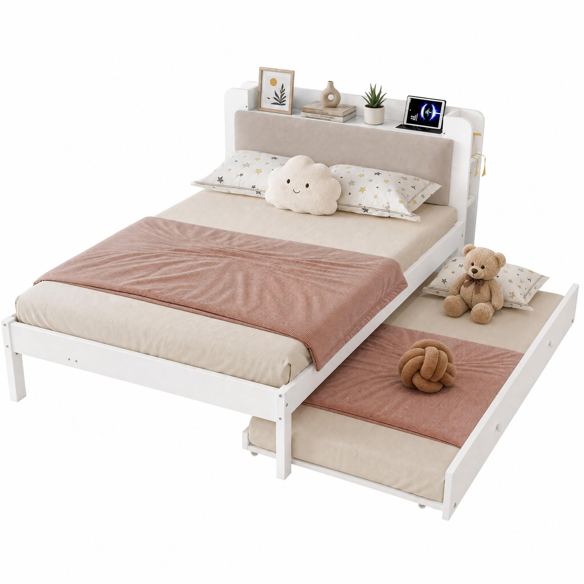 BETT 120/200 cm Weiß mit Bett 90/190 cm und gepolstertem Kopfteil - Weiß, Holz (120/190cm) - Flora Grace