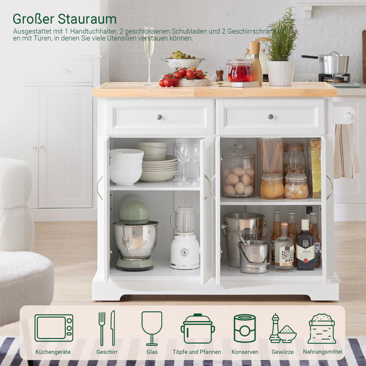 KÜCHENINSEL rollbar Weiß-Natur - Weiß, Holz/Holzwerkstoff (115/92/71cm) - SoBuy