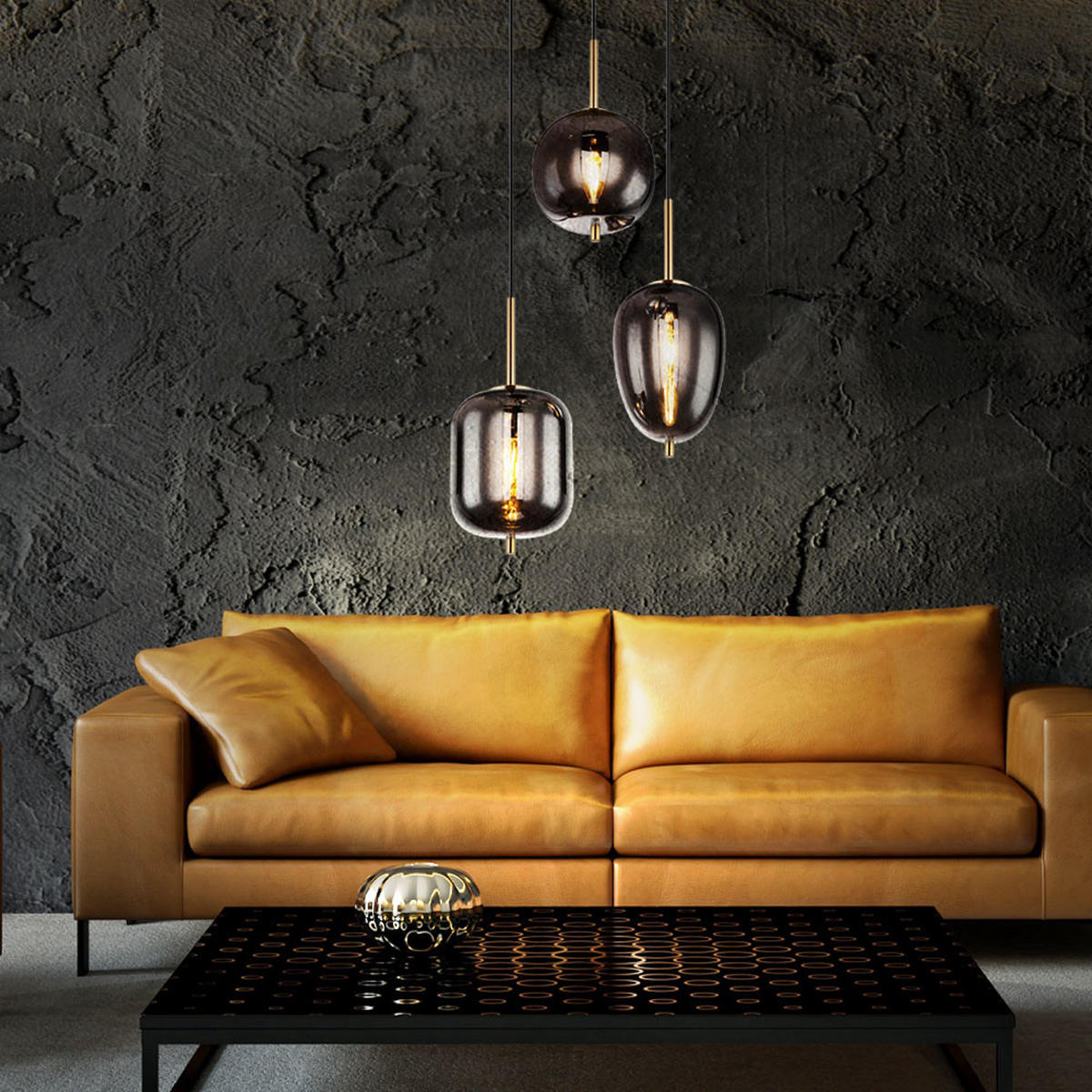 HÄNGELEUCHTE Glas Grau Messing - Grau, Glas (46/46/120cm) - Globo Lighting