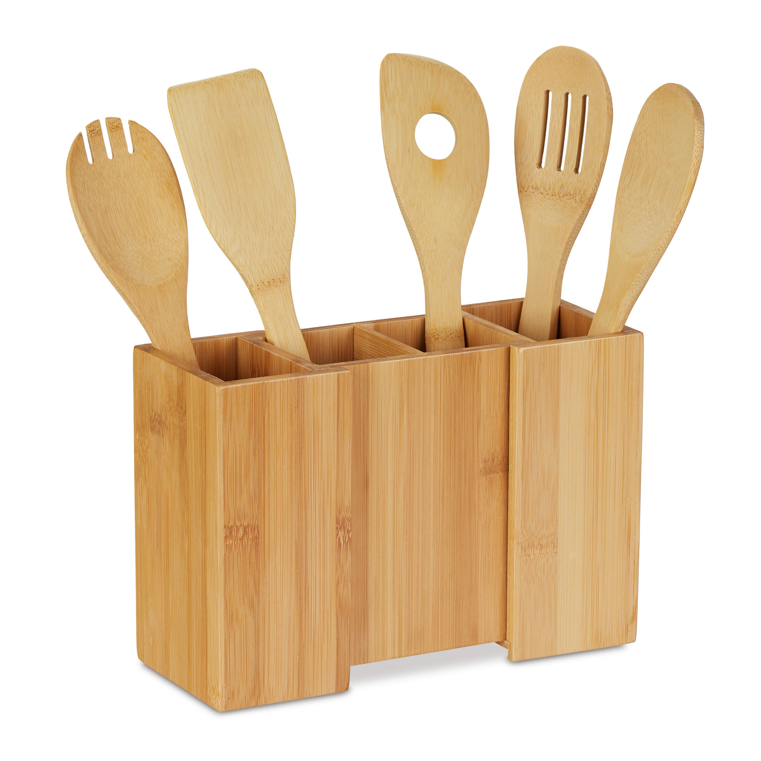 KÜCHENUTENSILIENHALTER - Hellbraun, Holz - Relaxdays