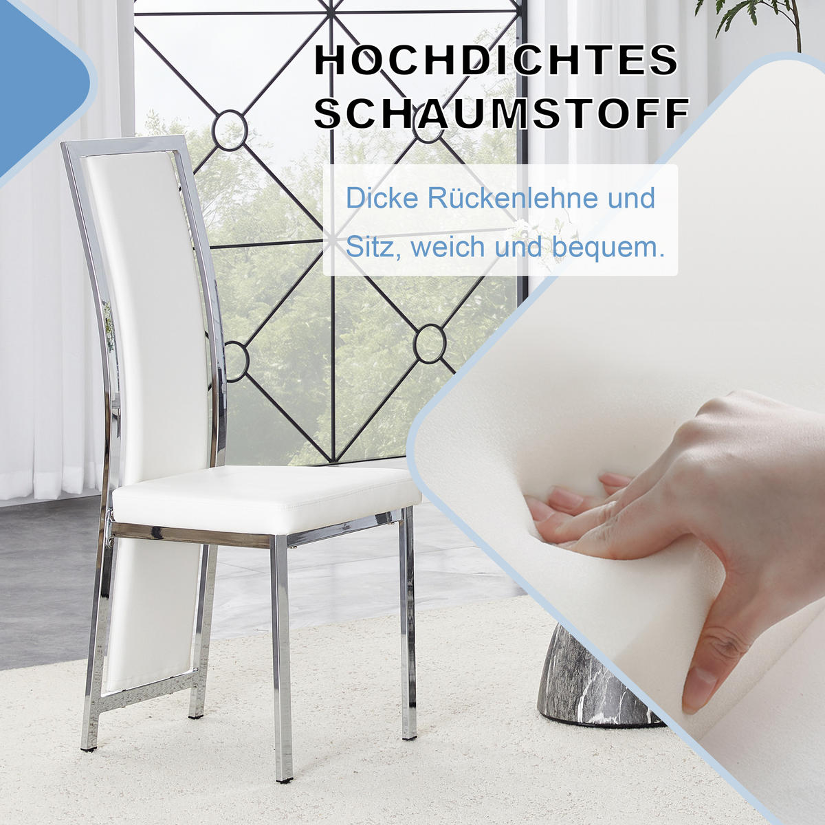 STUHL-SET DE-36611 4 Stück mit PU-Bezug und Metallrahmen Weiß - Weiß, Metall (42.7/109/44cm) - ComfortXL