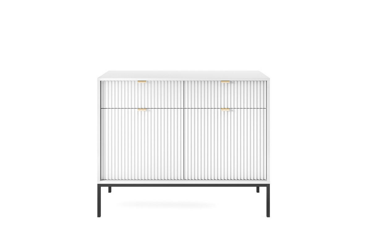 KOMMODE Kioto 104 cm in Weiß mit schwarzen Beinen und geriffelten Fronten - Goldfarben/Schwarz, Holzwerkstoff/Metall (104/83/39cm) - Ravio