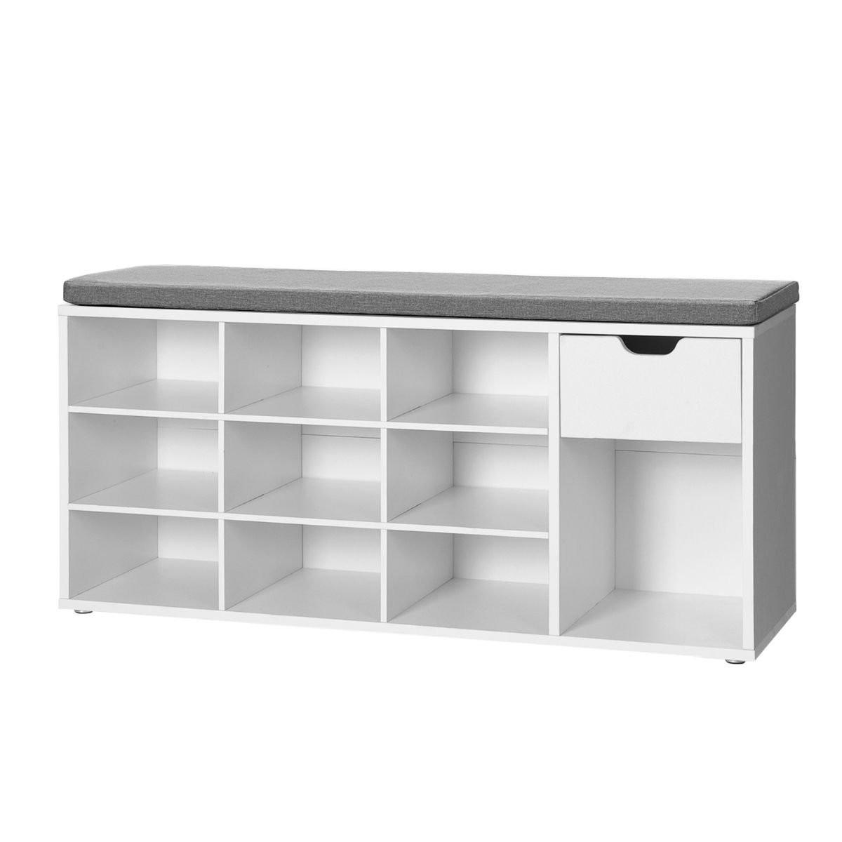 SCHUHAUFBEWAHRUNGSBANK weiß 10 Nischen 1 Schublade - Weiß, Holzwerkstoff (30/48/104cm) - Calicosy