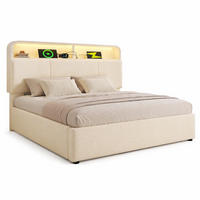 POLSTERBETT 140/200 mit Bettkasten, LED und USB in Beige - Beige, Holzwerkstoff/Textil (140/200cm) - EVRYAE