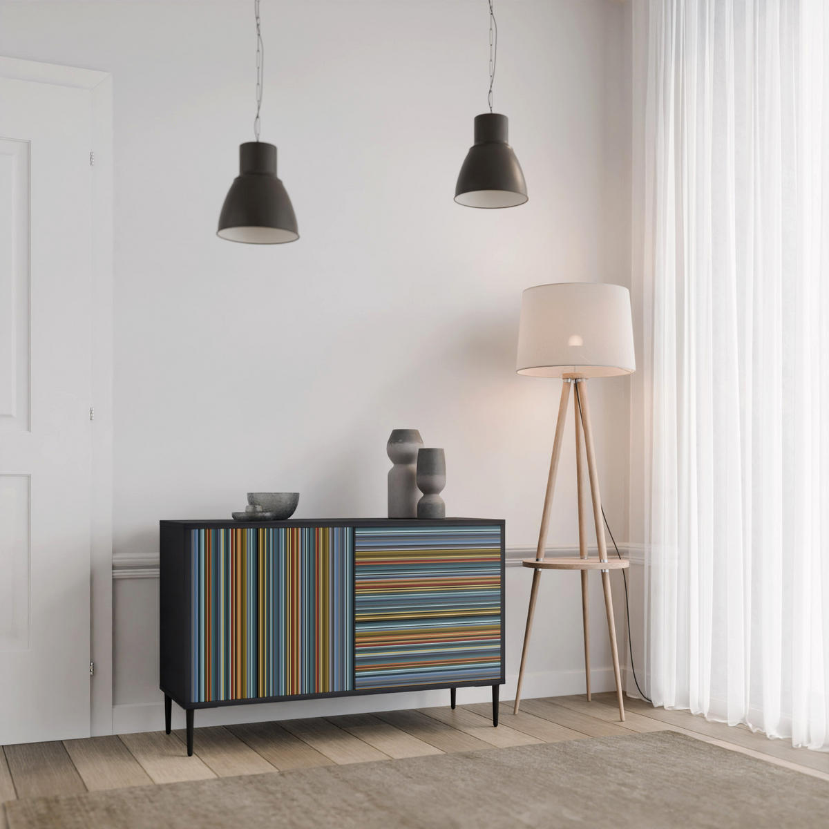 SIDEBOARD LINEOUT SPECTRUM, Eicheneffekt, 111x42x77,5 cm, 2 Türen - Eichefarben/Buchefarben, Holzwerkstoff/Buchenholz (111/77.5/42cm) - SpaceRebels