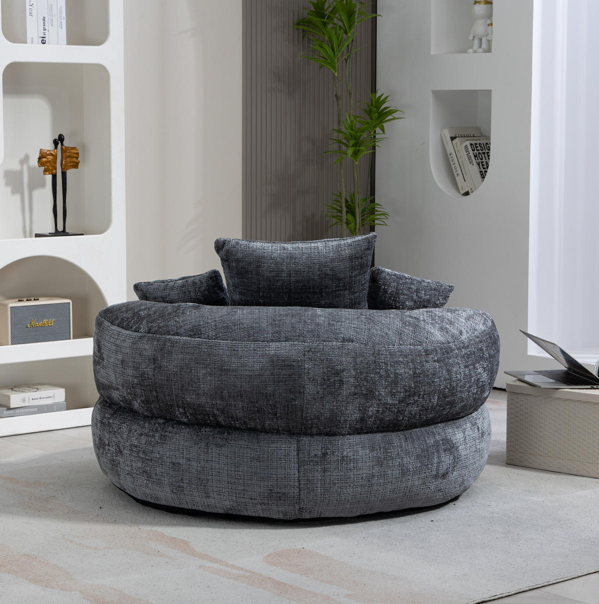 SITZSACK-SESSEL aus Chenille 108x108x52 cm Grau mit Armlehnen und hoher Rückenlehne, weich und komfortabel - Grau, Textil (108/52/108cm) - Modfu
