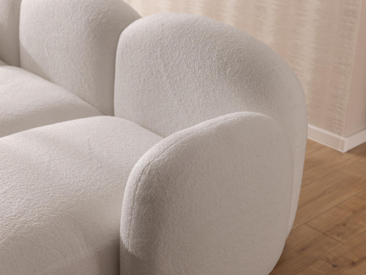 WOHNLANDSCHAFT Nuvola mit abgerundetem Design Weiß Bouclé-Stoff - Schwarz/Weiß, Holz/Kunststoff (268/80/146cm) - S-Style Möbel