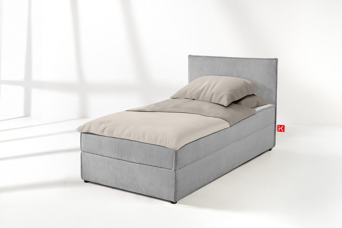 BOXSPRINGBETT ROTI Einzelbett, hellgrau - Hellgrau/Schwarz, Holz/Holzwerkstoff (80/200cm) - KONSIMO®