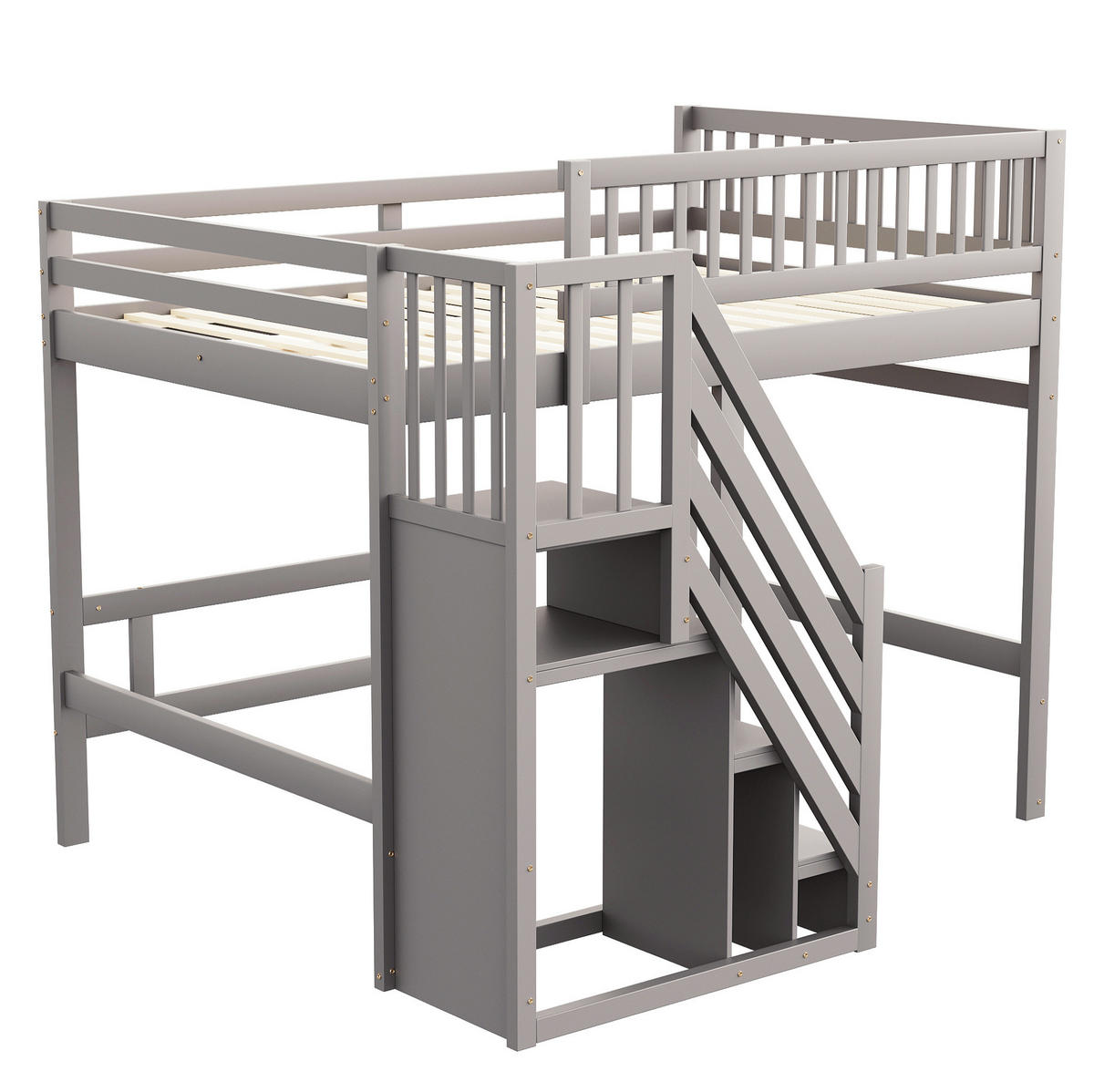 HOCHBETT 140/200 cm mit Aufbewahrungstreppe und hohem Geländer aus Holzwerkstoff, Grau - Grau, Holzwerkstoff (140/200cm) - Redom