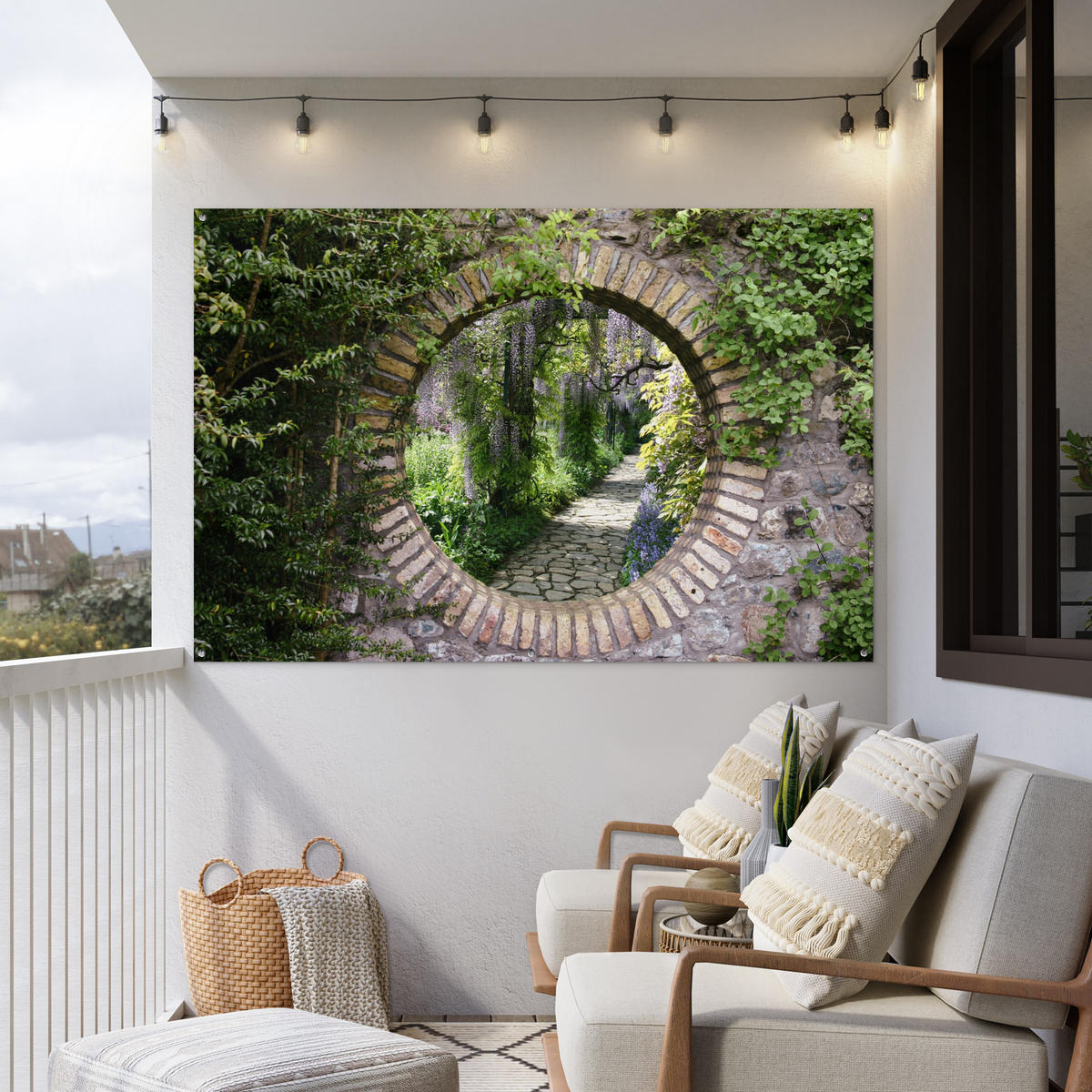 ZAHRADNÍ PLAKÁT Les - Kameny - Průhled - Stezka - Vistárie 180x120 cm - šedohnědá, plast (180/120/0.2cm) - OnlyWow