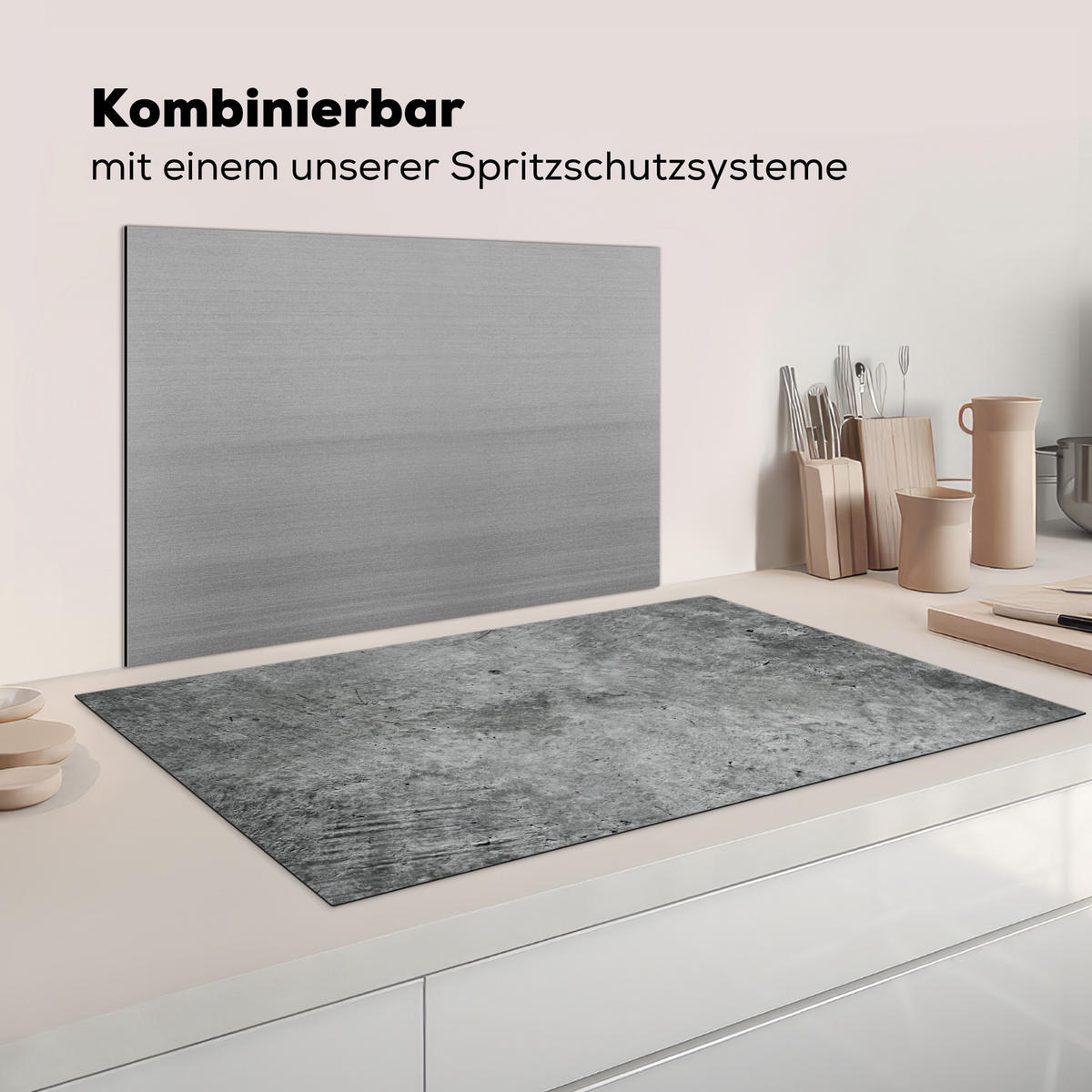 HERDABDECKPLATTE Beton - Schiefer - Grau -Betonstruktur Induktionsschutz 91.2x52 cm - Grau, Kunststoff (91.2/52/0.2cm) - MuchoWow