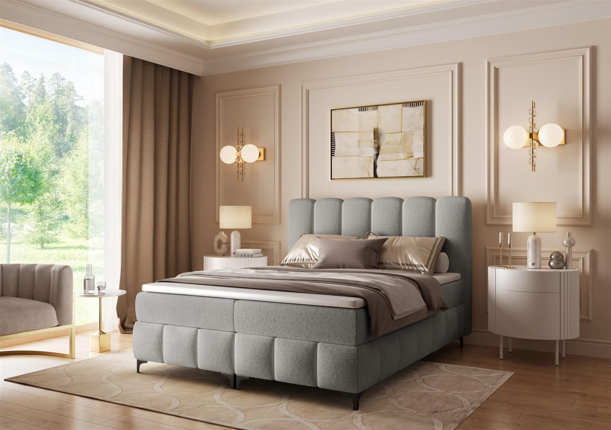 BOXBETT Isabel - Hellgrau, Holzwerkstoff/Textil (120/200cm) - Fun Möbel
