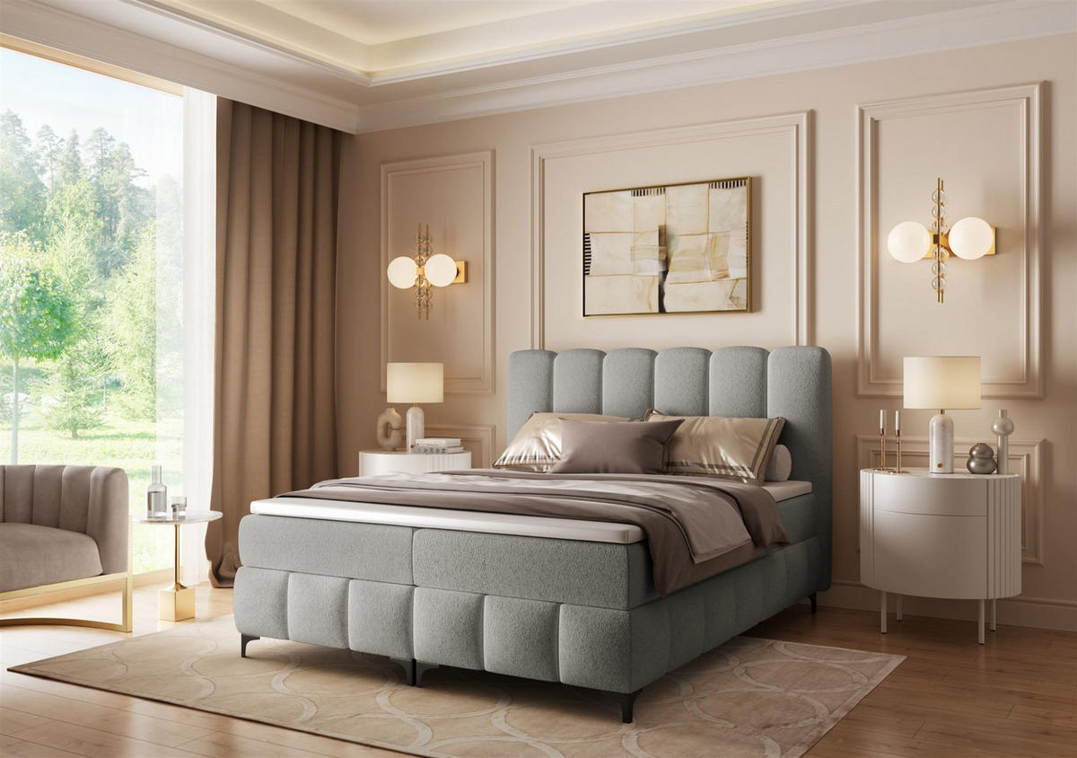 BOXBETT Isabel - Hellgrau, Holzwerkstoff/Textil (120/200cm) - Fun Möbel