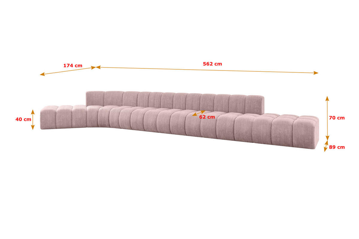 ECKSOFA modulares Sofa Solven-L3 - 562x174x70 cm Rosa - Rosa, Holzwerkstoff/Textil (562/174cm) - ALTDECOR