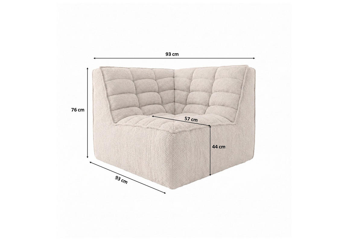 ROHOVÝ MODUL, plyšová tkanina Pop, Ice, LAZY - bílá, dřevo (93/76/93cm) - Kaiser Möbel