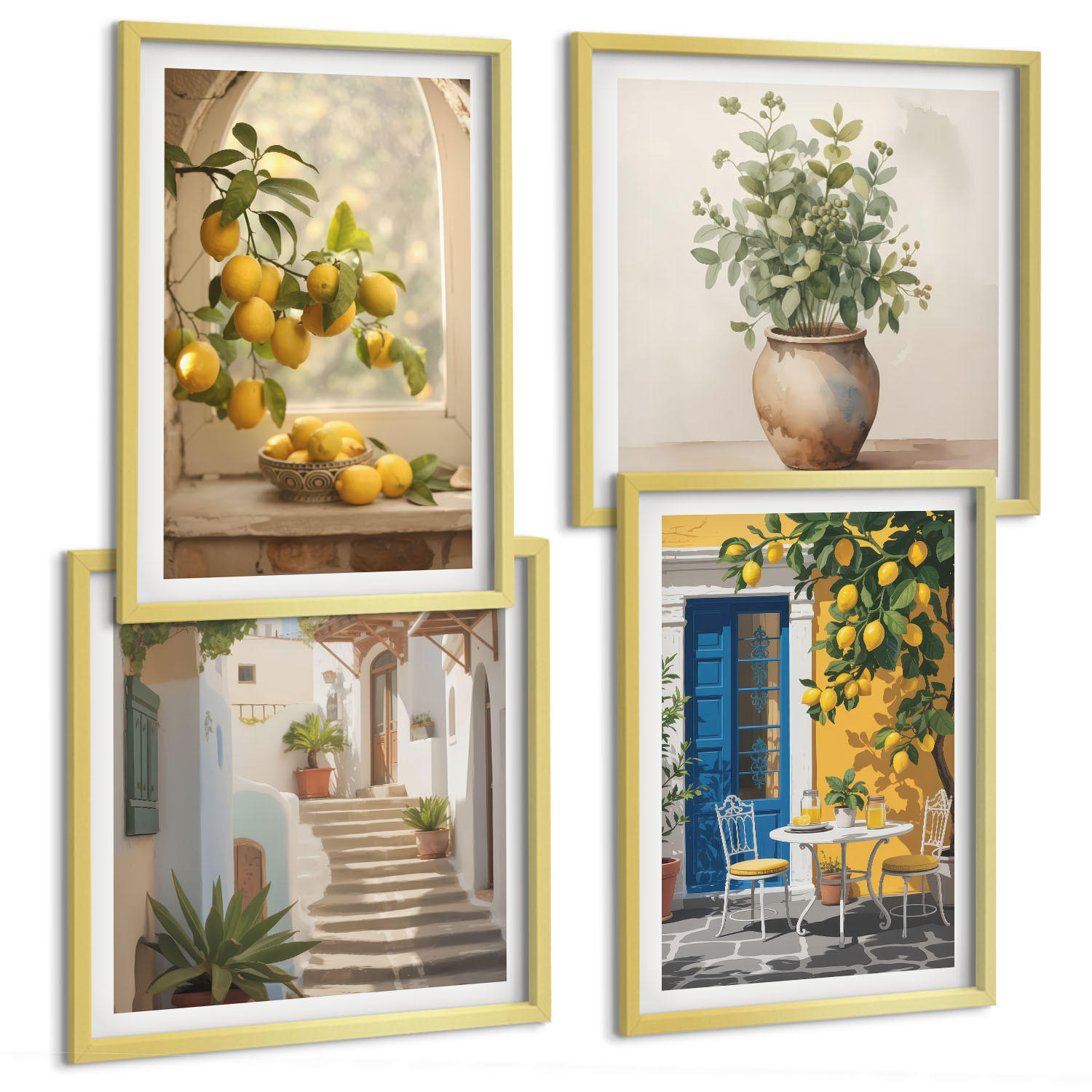 BILDER SET 4er Set - 50x50 cm & 40x60 cm Goldrahmen - Architektur der Zitronenstadt - Goldfarben, Kunststoff (50/50cm) - TULUP