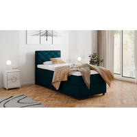 BOXBETT Diamaro 90x200 cm mit Bettkasten und Topper - Dunkeltürkis - Türkis, Holz (90/200cm) - Homesy