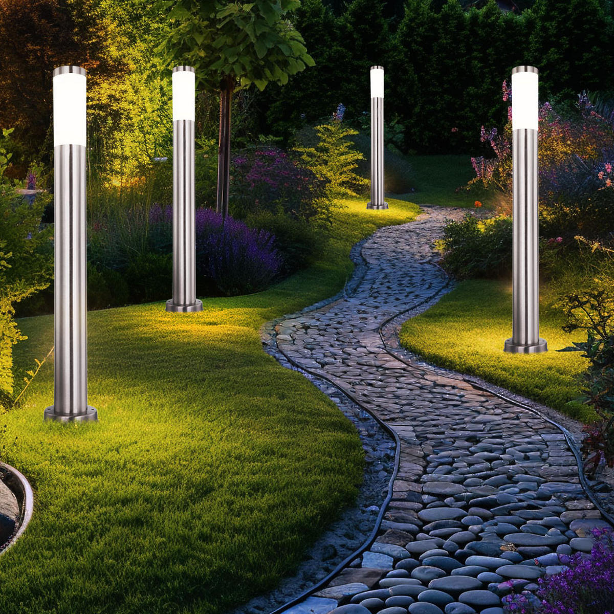 LED STEHLEUCHTE Edelstahl Silber opal 4er Set - Silberfarben, Metall (7.6/7.6/80cm) - Globo Lighting