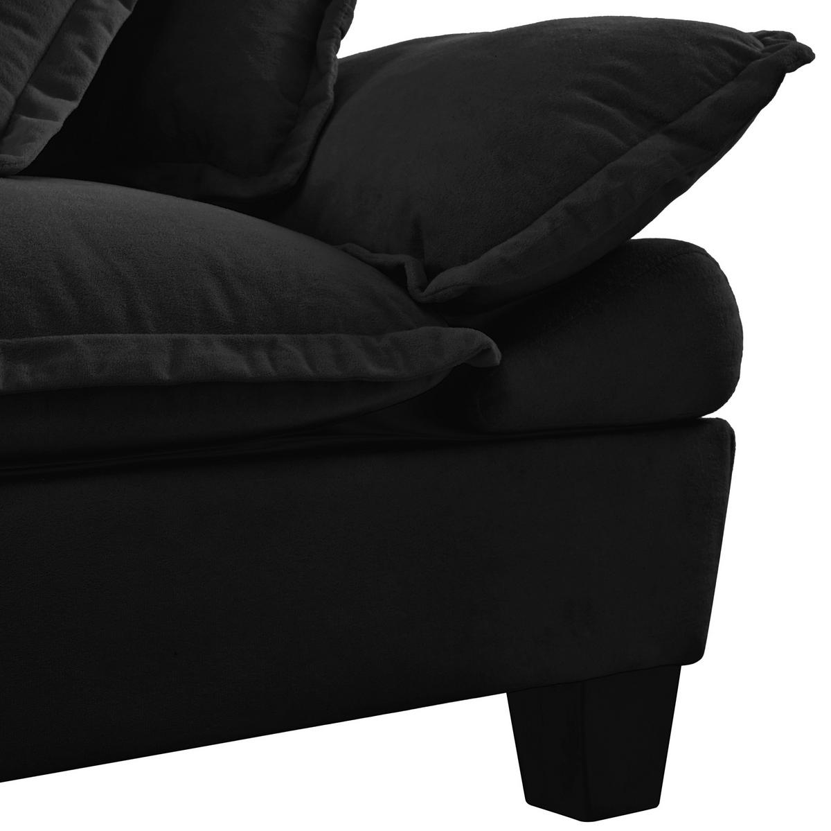 WOHNLANDSCHAFT aus Chenille 224x155x90 cm in Schwarz mit 2 Ottomanen & 2 Kissen - Schwarz, Textil (155/90/224cm) - Modfu