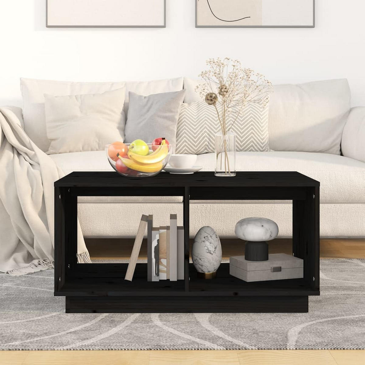 COUCHTISCH Schwarz 80x50x40 cm Massivholz Kiefer - Schwarz, Holz (80/50/40cm) - furnicato