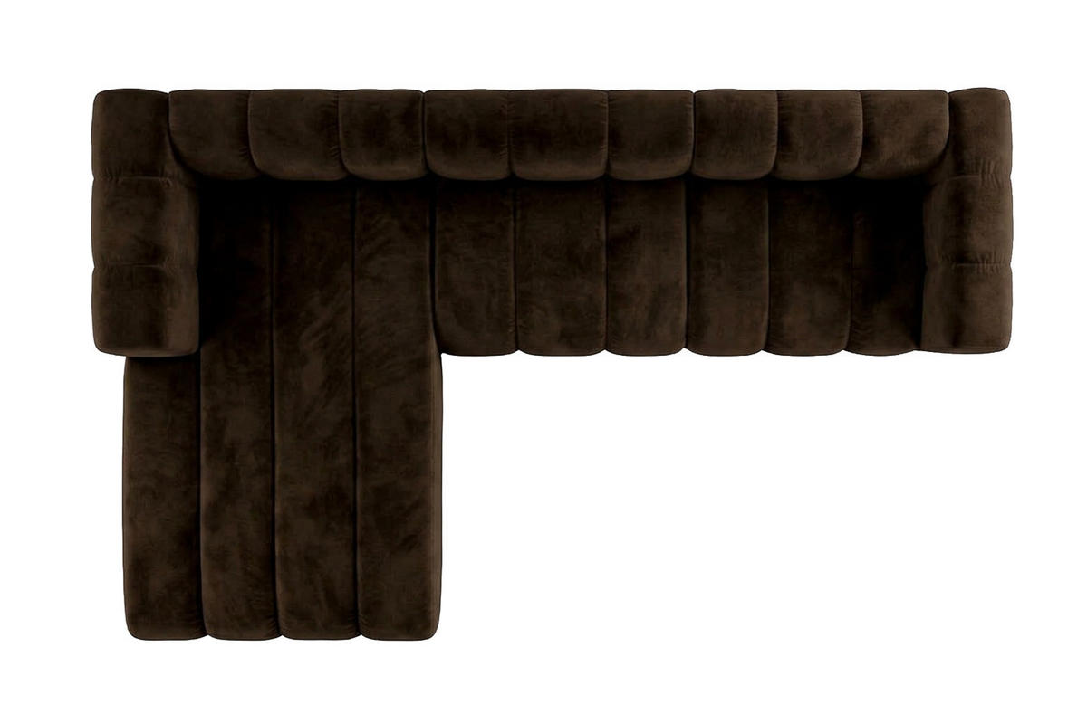 ECKSOFA Modulares In L-Form, Velvet-Stoff Riviera, Schokolade, Links, GRAND 318 cm - Braun, Holz (318/179cm) - Kaiser Möbel