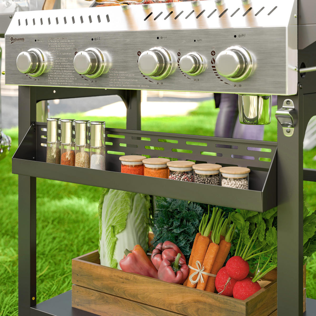 GASGRILL DE-10049 4 Hauptbrenner + Seitenkocher Schwarz - Schwarz, Metall (55/103/135cm) - ComfortXL