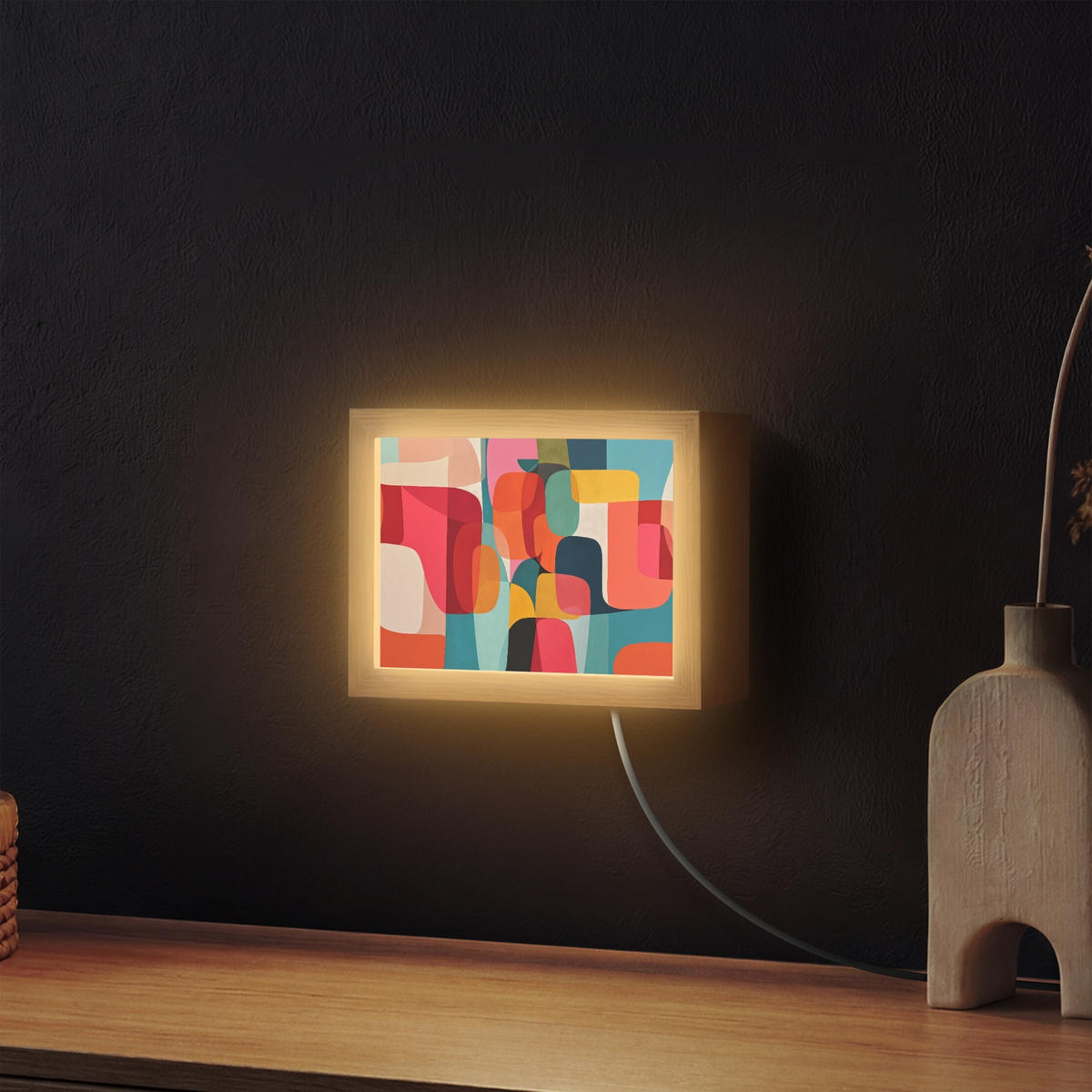NÁSTĚNNÁ LAMPA Tvary - barevné - abstraktní - letadla 20x15 cm - různobarevná, kompozitní dřevo (20/15/8cm) - OnlyWow