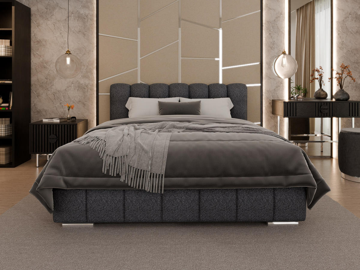 POLSTERBETT Zaira 160x200cm – Elegantes Polsterbett für modernen Wohnstil , ZONIERTE MULTI-TASCHEN-FEDERKERN (24cm), Graphitfarben - Graphitfarben, Holz - Panda Möbel