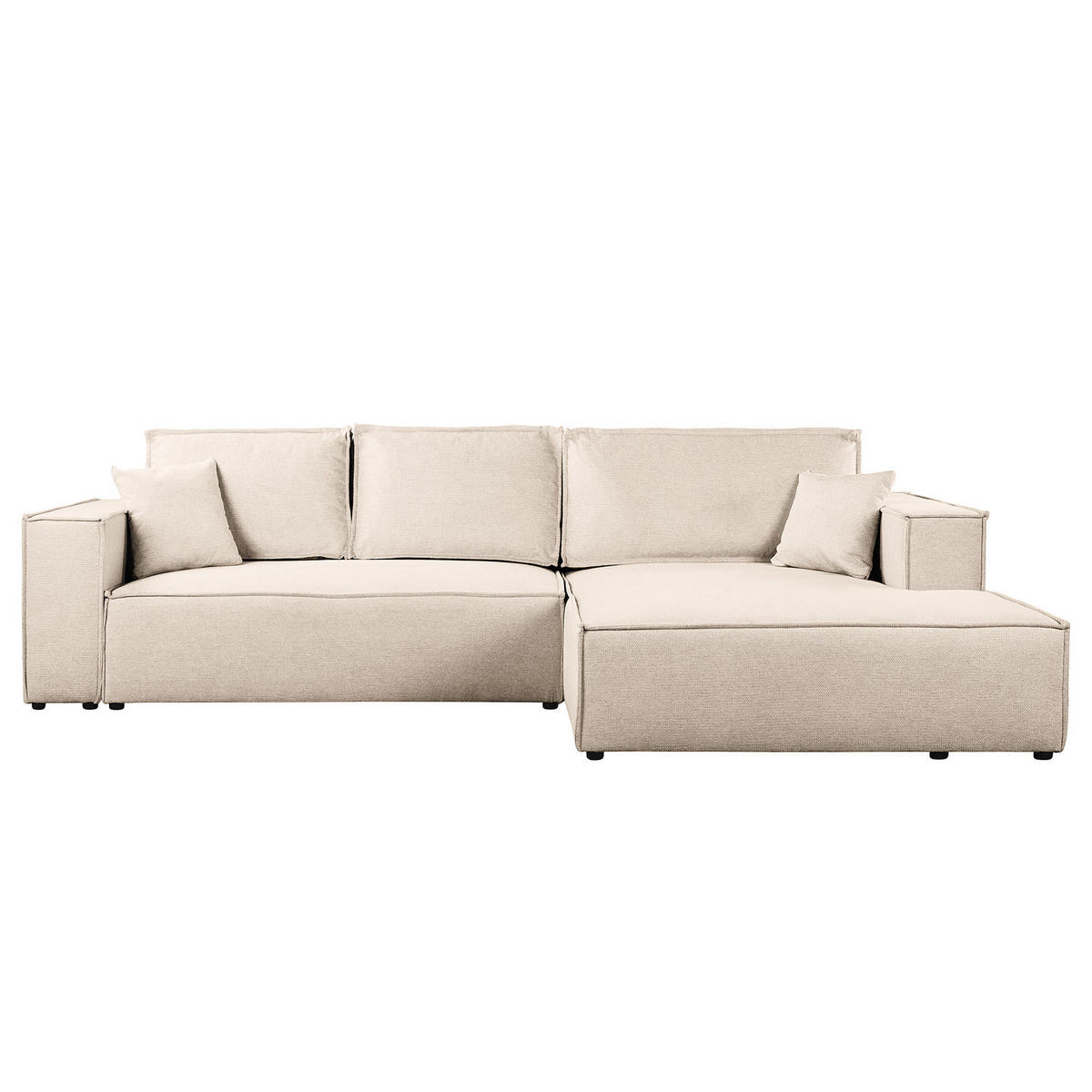 ECKSOFA mit Schlaffunktion - Longchair - Beige/Schwarz, Kunststoff/Textil (294/185cm) - home24