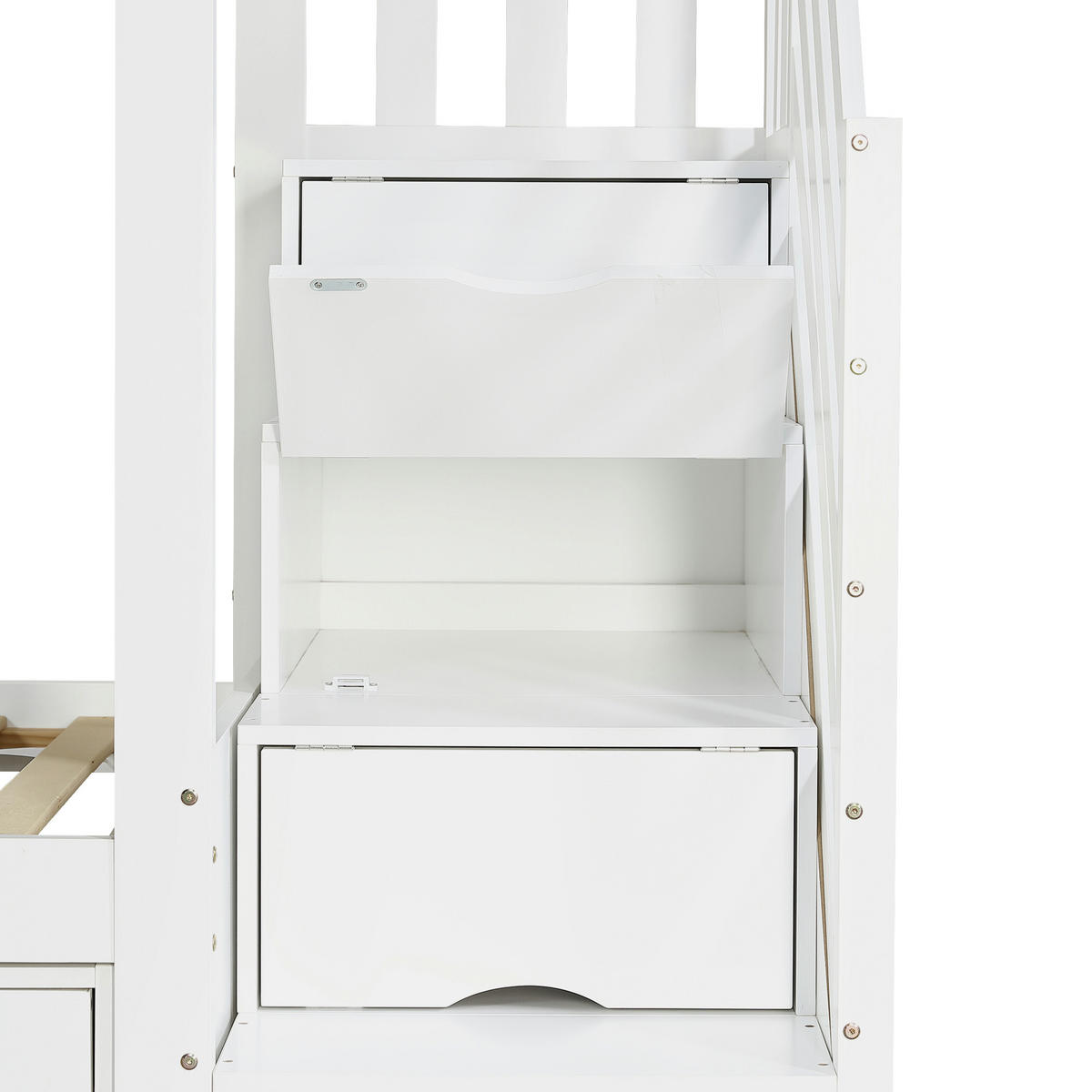ETAGENBETT 90/200 cm DE-32746 mit Stauraumtreppe und Fächern Weiß - Weiß, Holzwerkstoff (90/200cm) - ComfortXL