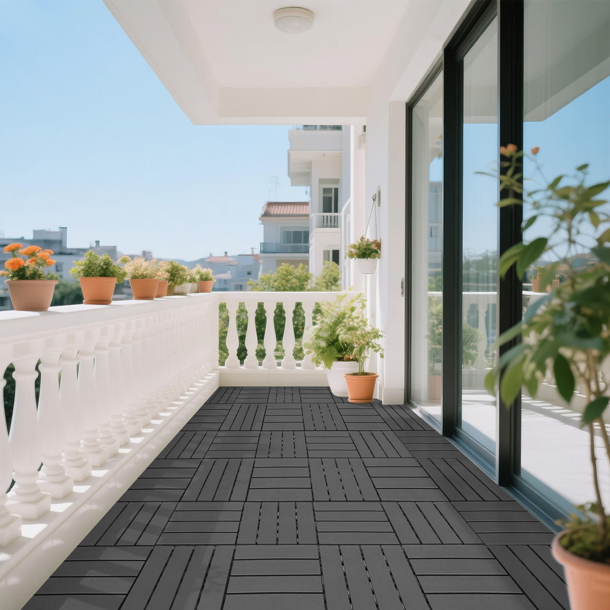 TERRASSENFLIESE 30.5/30.5/2 Dunkelgrau, Plastik (44 Stück) - Dunkelgrau, Kunststoff (30.5/30.5/2cm) - Oxeza