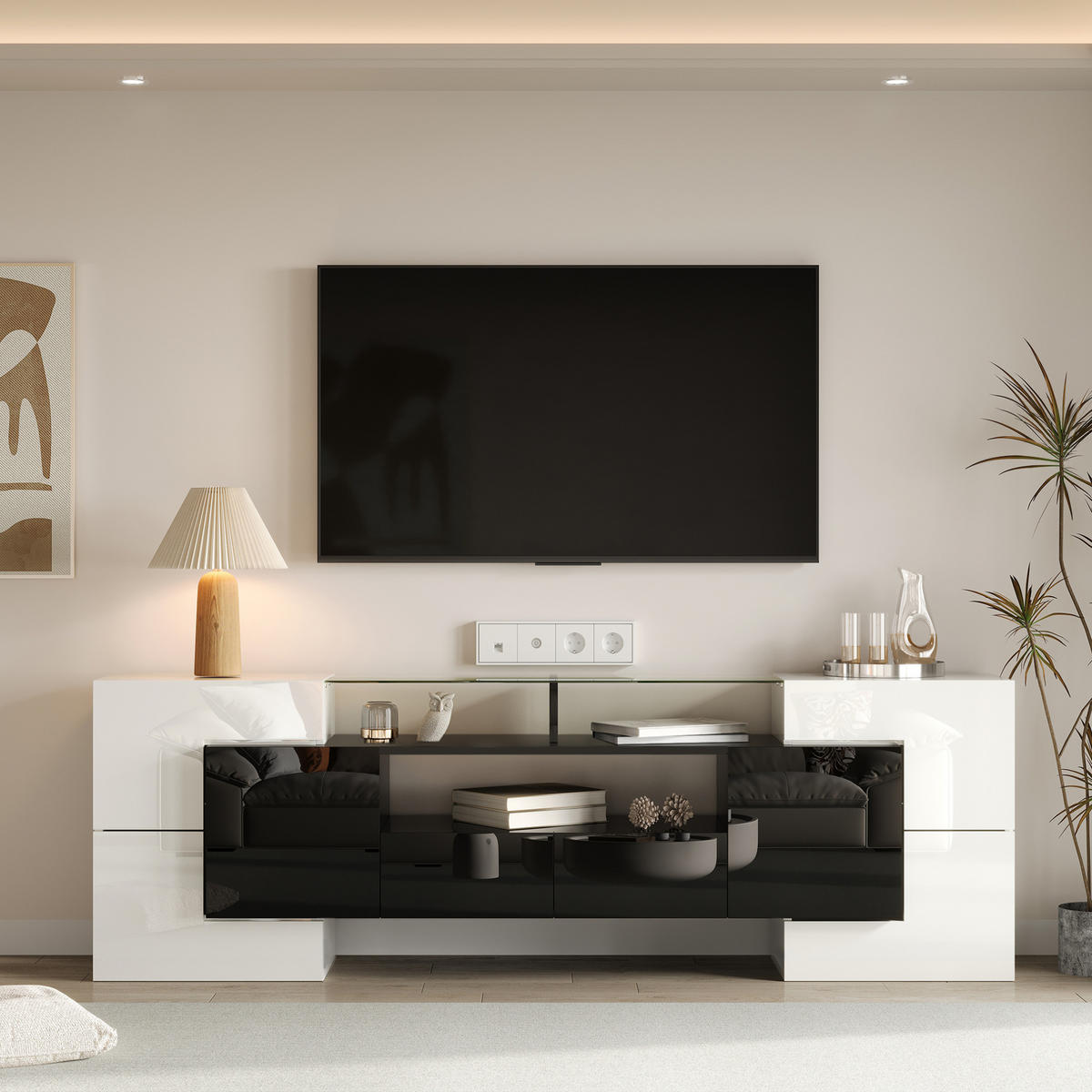 TV-ELEMENT mit LED 200 x 35 x 60 cm Weiß Schwarz - Schwarz, Holzwerkstoff (35/60/200cm) - Beauniv