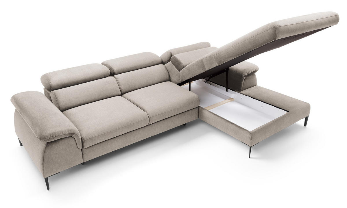 ECKSOFA L-Form 290 cm Amaro M mit Schlaffunktion, Rechts, Beige - Beige, Holz (182/288cm) - Emporius
