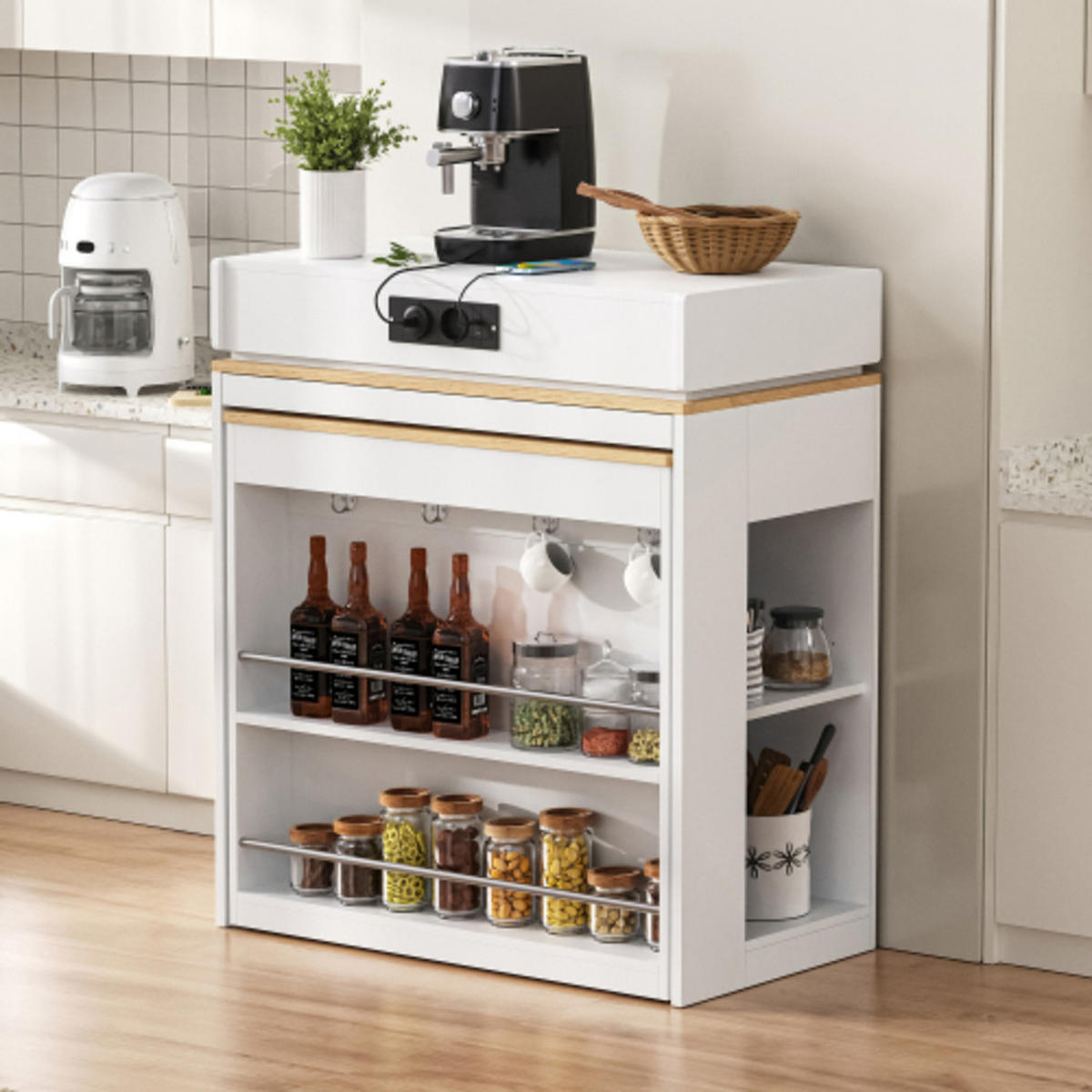 SIDEBOARD mit Riffelglastüren weiß 83×46-146,5×96 cm aus MDF und Glas - Weiß, Holzwerkstoff (83/96/146.5cm) - Luhomfu