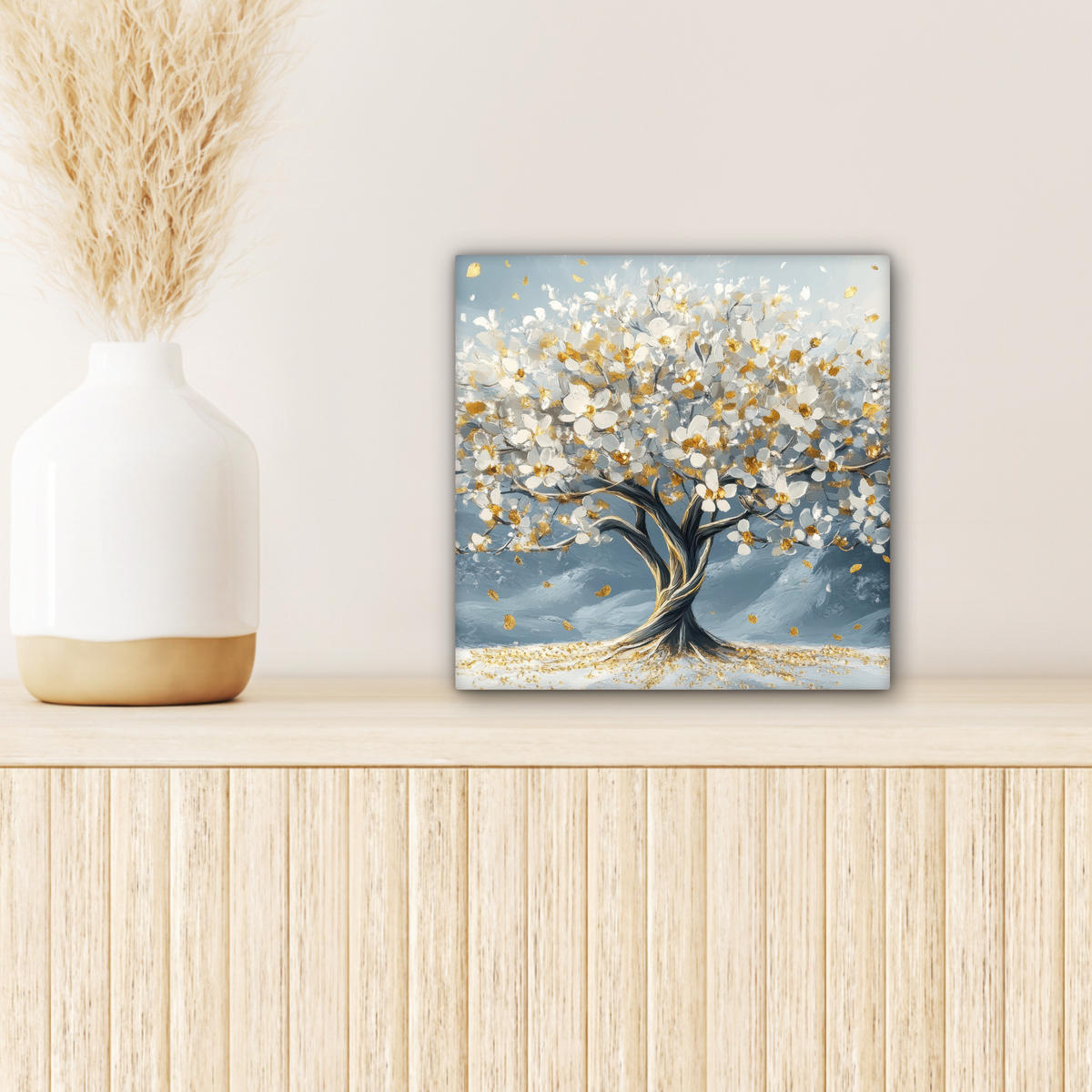 LEINWANDBILD Baum - Winter - Baum des Lebens - Modern - Gold Deko Wohnzimmer 20x20 cm - Goldfarben, Textil (20/20cm) - MuchoWow