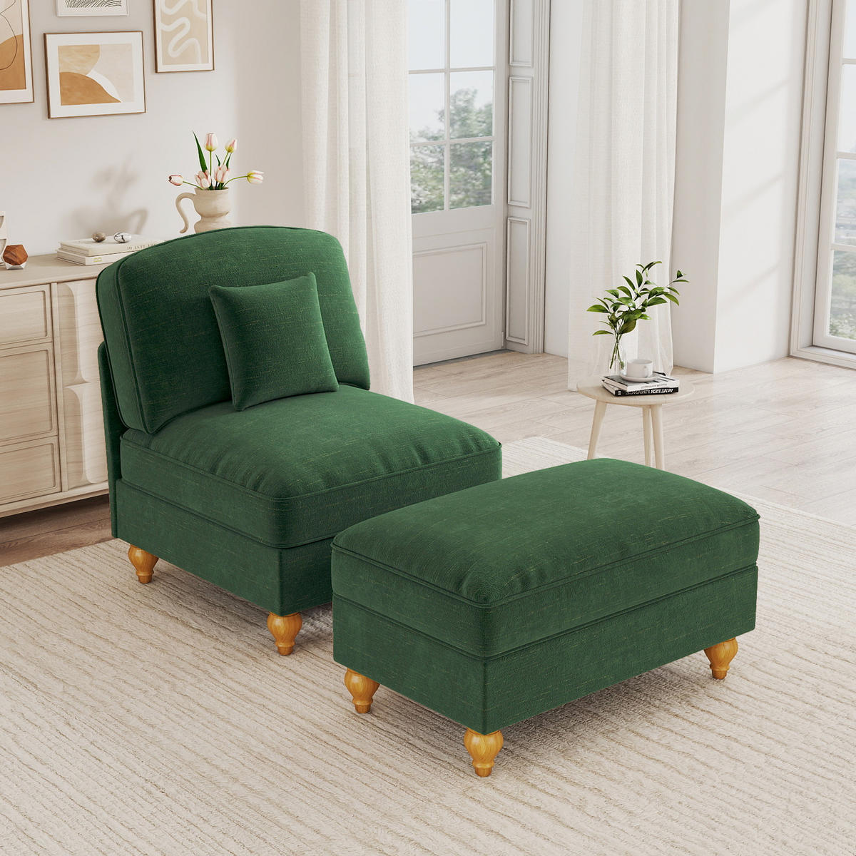 SESSEL DE-34420 mit Hocker Grün - Grün, Holzwerkstoff (83.5/93/78cm) - ComfortXL